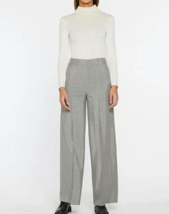 Pantalon large et fluide imprimé pied-de-poule bleu