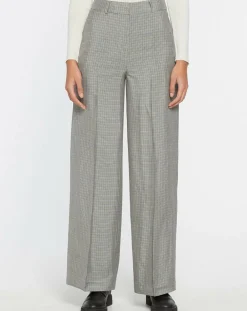 Pantalon large et fluide imprimé pied-de-poule bleu