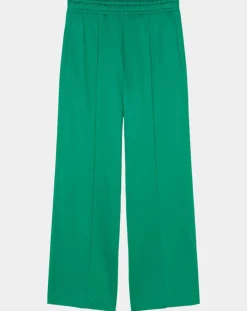 Pantalon large pinces taille élastique vert