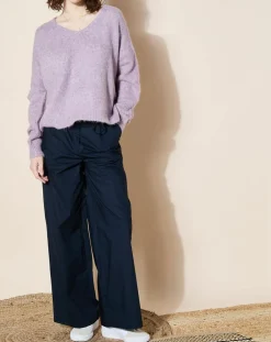 Pantalon paperbag en Coton Gregoria bleu marine