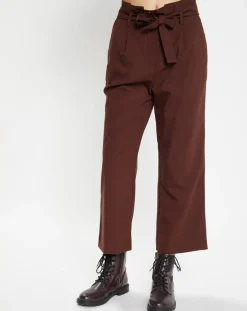 Pantalon paperbag en Laine mélangée marron