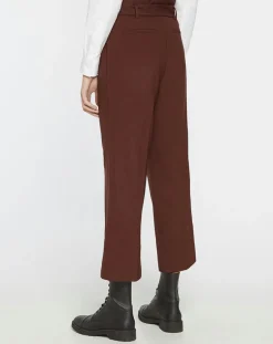 Pantalon paperbag en Laine mélangée marron