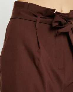 Pantalon paperbag en Laine mélangée marron