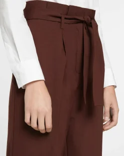 Pantalon paperbag en Laine mélangée marron