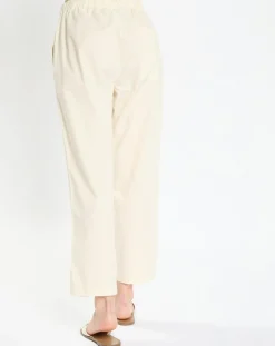 Pantalon popeline taille élastique beige