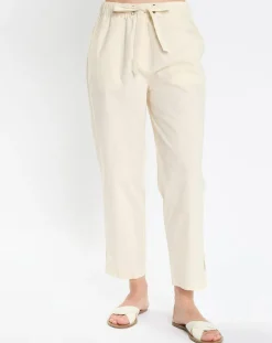 Pantalon popeline taille élastique beige