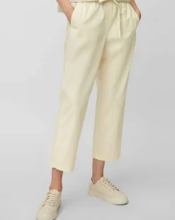 Pantalon popeline taille élastique beige