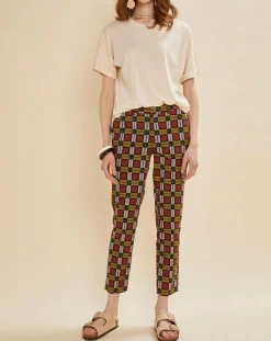 Pantalon Priscille imprimé bordeaux/jaune/noir