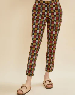 Pantalon Priscille imprimé bordeaux/jaune/noir