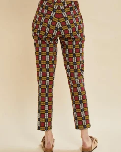 Pantalon Priscille imprimé bordeaux/jaune/noir
