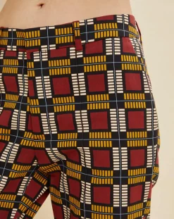 Pantalon Priscille imprimé bordeaux/jaune/noir