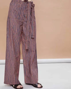 Pantalon Santa Fe rayé rose/bleu