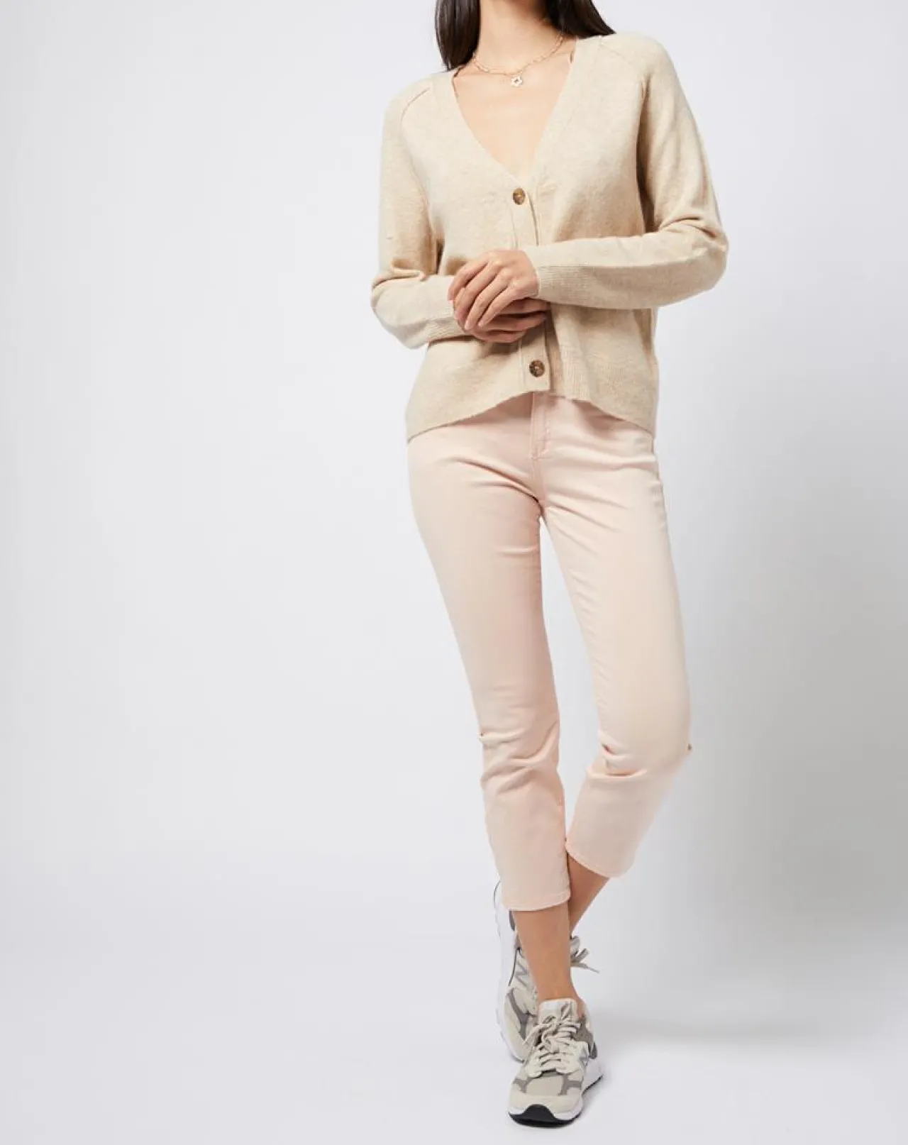 Pantalon Slim en Coton stretch doux beige/pêche
