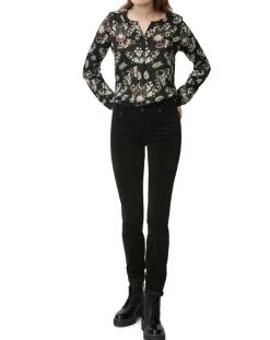 Pantalon slim en Velours lisse Alby noir