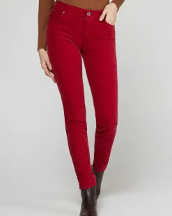 Pantalon slim en Velours fin Alby rouge foncé
