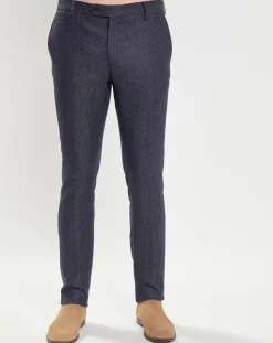 Pantalon Slim Fit en Laine mélangée & Flanelle Mouline bleu