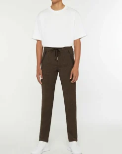 Pantalon Slim Smart Business imprimé chevrons marron