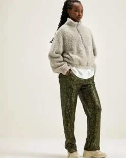 Pantalon taille haute en sequins Vanda moss