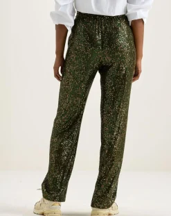Pantalon taille haute en sequins Vanda moss