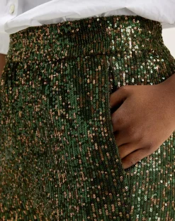 Pantalon taille haute en sequins Vanda moss