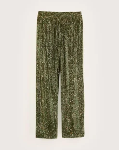 Pantalon taille haute en sequins Vanda moss