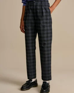 Pantalon Villa à carreaux gris foncé