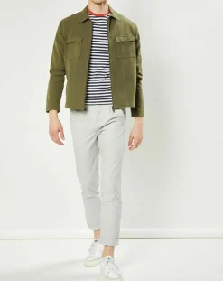 Pantalon Vitalien micro rayures blanc/bleu