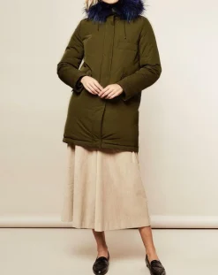 Parka avec intérieur en Fourrure de Lapin Olivia kaki/bleu