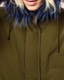 Parka avec intérieur en Fourrure de Lapin Olivia kaki/bleu