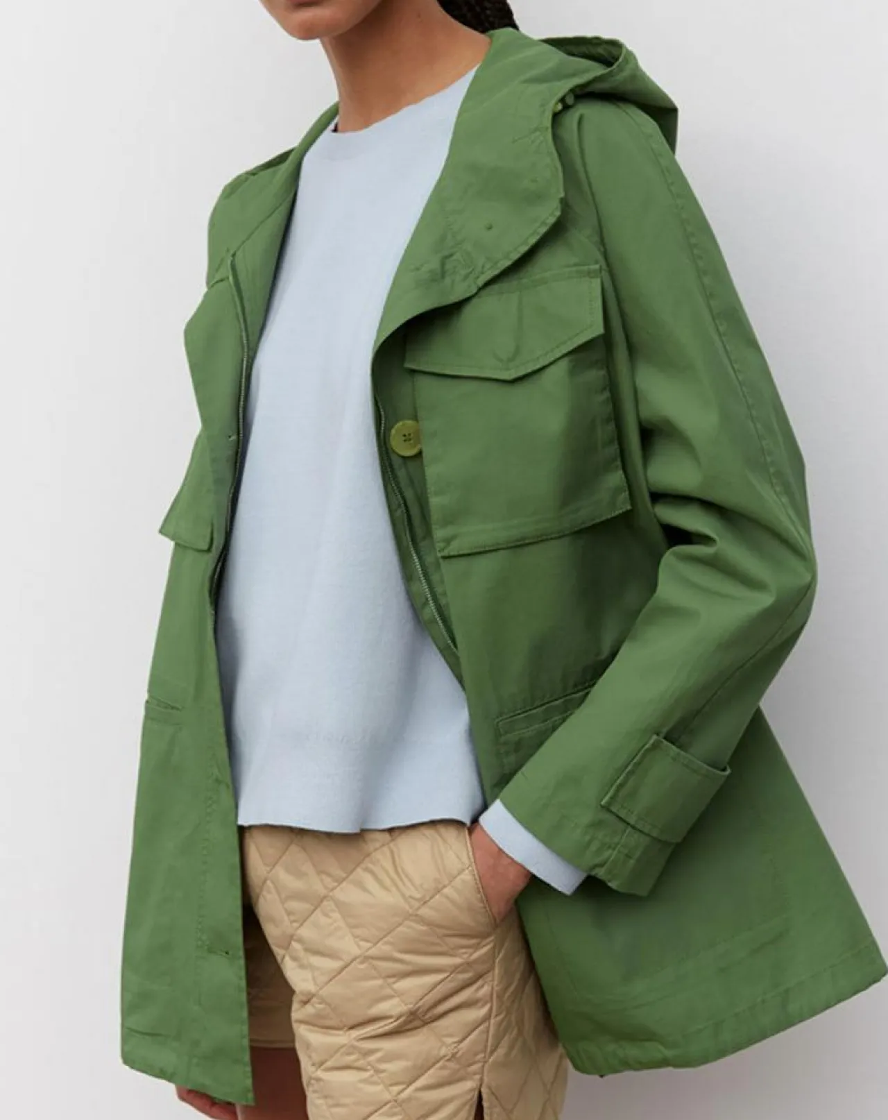 Parka Gr Poches Coton Bio Zip kaki