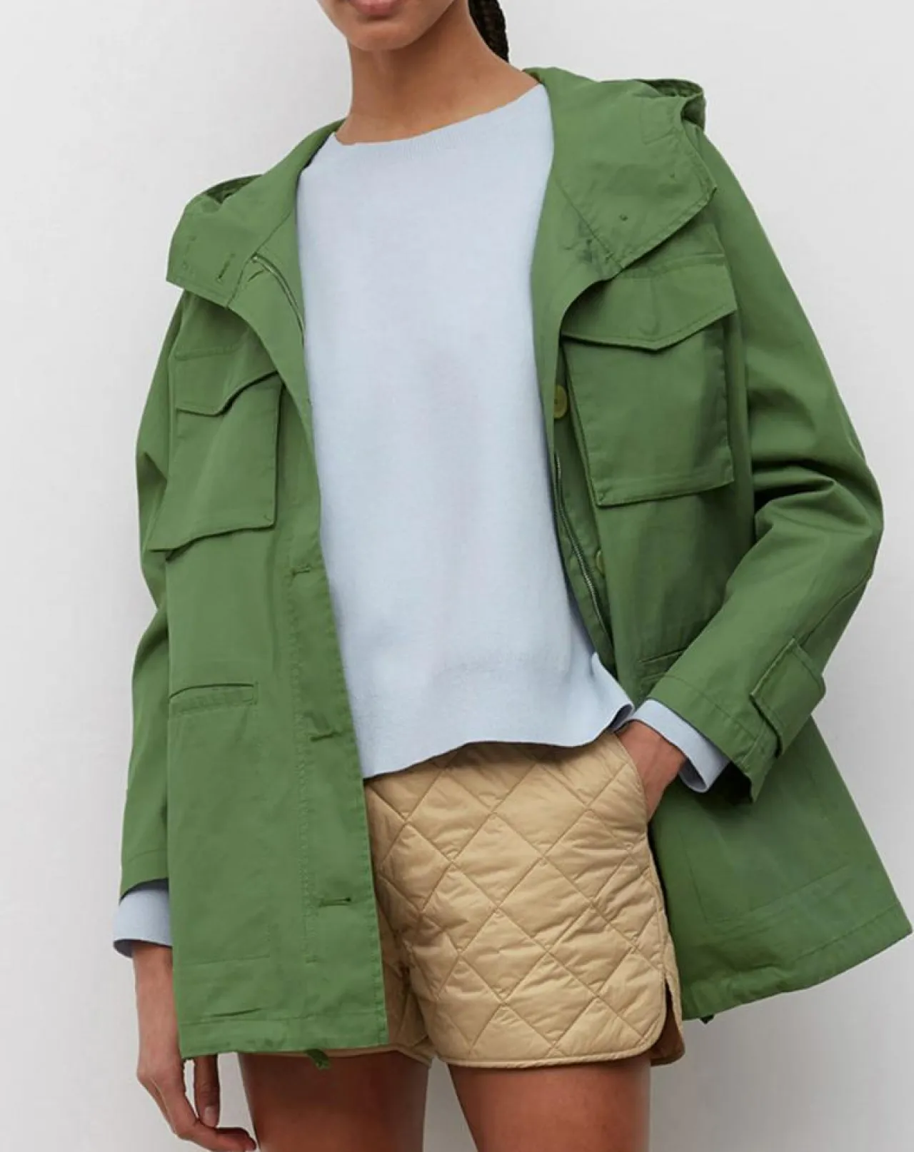 Parka Gr Poches Coton Bio Zip kaki