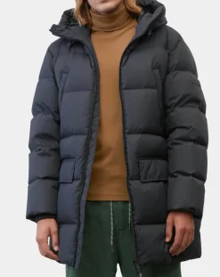 Parka Puffa mi-longue à capuche bleu marine