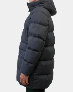Parka Puffa mi-longue à capuche bleu marine