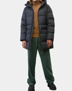 Parka Puffa mi-longue à capuche bleu marine