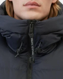 Parka Puffa mi-longue à capuche bleu marine