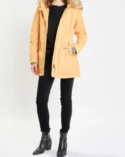 Parka Thermor à capuche fausse fourrure jaune