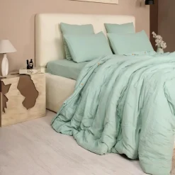 Parure de Couette 3 pcs 100% Gaze de Coton Lavé vert givrée