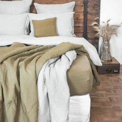 Parure de lit en lin lavé 1 place jaune 140x200 cm