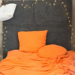 Parure de lit en lin lavé 1 place terracotta 140x200 cm