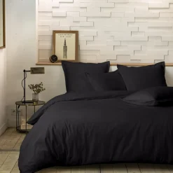 Parure housse de couette 100% Percale de Coton noire