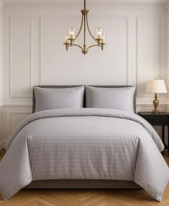 Parure housse de couette 100% Satin de Coton gris clair