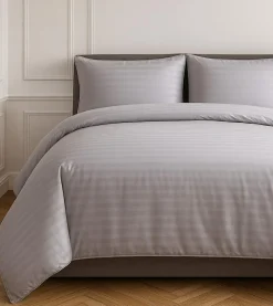 Parure housse de couette 100% Satin de Coton gris clair