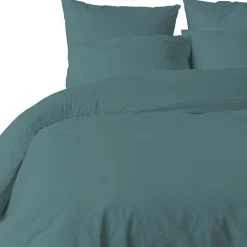 Parure housse de couette unie bleu canard