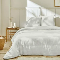 Parure housse de couette 100% Gaze de Coton Ivoire