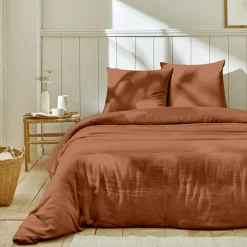 Parure housse de couette 100% Gaze de Coton terre cuite