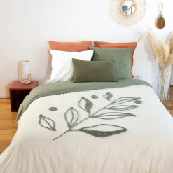 Parure housse de couette Herbier blanc/kaki