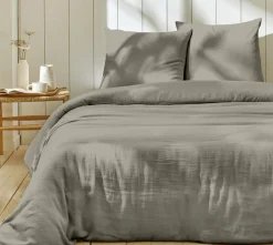 Parure housse de couette 100% Gaze de Coton gris galet