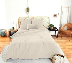 Parure housse de couette 100% Gaze de Coton galet