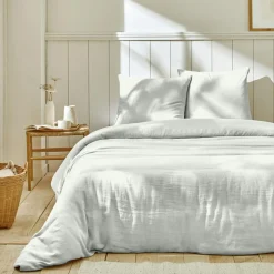 Parure housse de couette 100% double Gaze de coton blanche