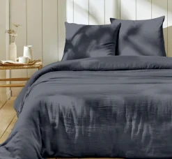 Parure housse de couette 100% Gaze de Coton bleu jean